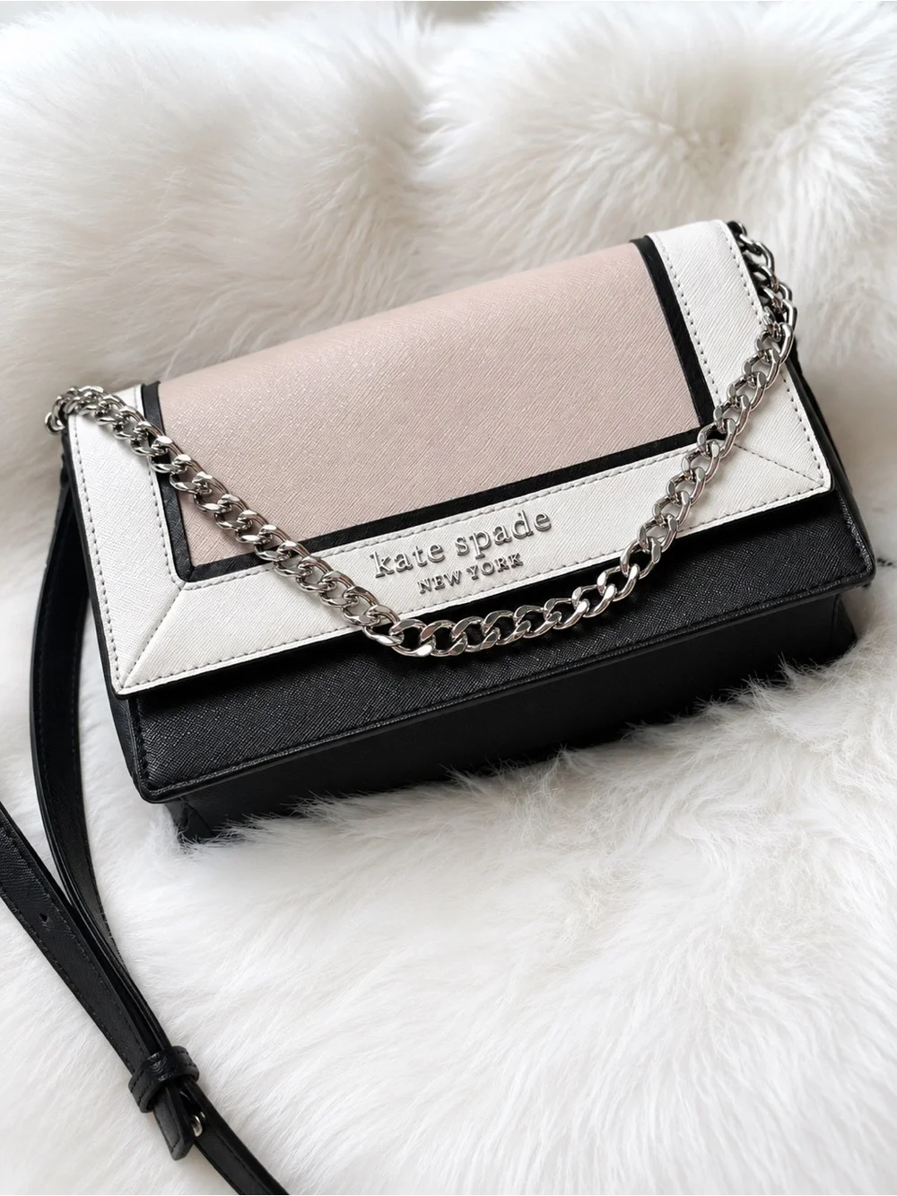 kate spade Black, White & Blush Colorblock Crossbody with Chain